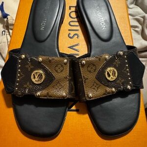 Louis Vuitton Monogram Black and Brown Slides